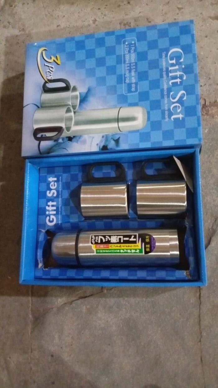 Double Wall Stainless Steel Thermos Flask 500ml Vacuum Insulated Gift Set with Two Cups Hot & Cold, Stainless Steel, Diwali Gifts for Employees, Corporate Gift Item (3 Pcs Set) - Image 7