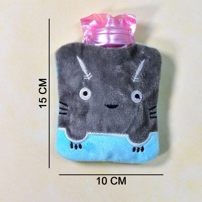 Grey Cat Print Small Hot Water Bag with Cover for Pain Relief - Image 7