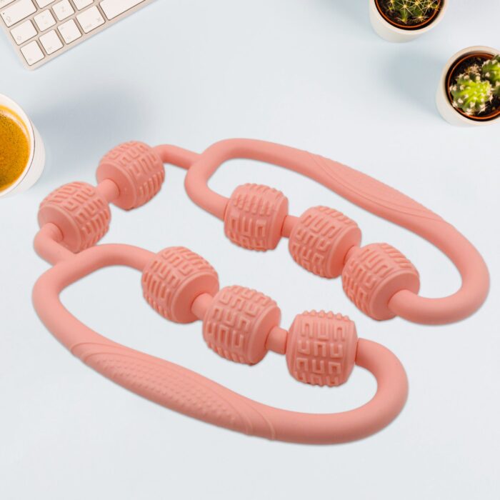 Muscle Massage Roller 8 Wheels Relieve Soreness Leg Muscle Roller Fitness Roller Muscle Relaxer Massage Roller Ring Clip All Round Massaging Uniform Force Elastic PP Drop Shaped for Home Use (1 Pc) - Image 4