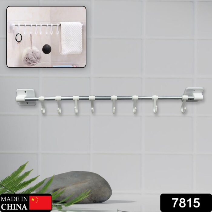 Wall Mount Hanging Kitchen Rack / Hook, Stainless Steel Pot Storage Holder Hanger, 45 cm Utensil Shelf Pan Cabinet Rail Organizer 8 Hooks, for Coat, Spoon, Towels, Bar, Kitchen Tool (1 Pc) - Image 2
