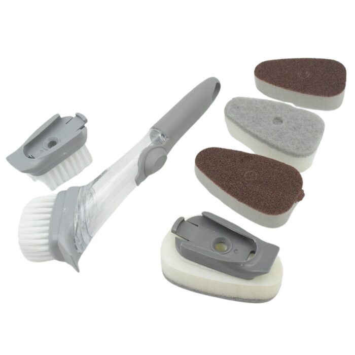 Home & Kitchen Cleaning Brushes, Scrubber, Soap Dispenser Scrub Brush for Pans Pots and Bathtub Sink (5 In 1) - Image 5