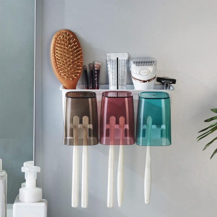 Wall Mount Toothbrush Holder with 3 Cups Automatic Toothpaste Holder Multi-Functional Kids Favorite Candy Toothbrush Holder Bathroom Accessories Organizer Rack - Image 5