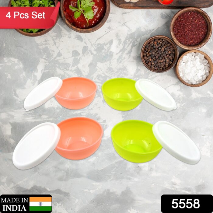 Multipurpose Small Round Plastic Bowl / Katori With Lid, Microwave Safe Reusable Lightweight Bowl, Dishwasher Safe Chutney Bowl (4 Pcs Set) - Image 2
