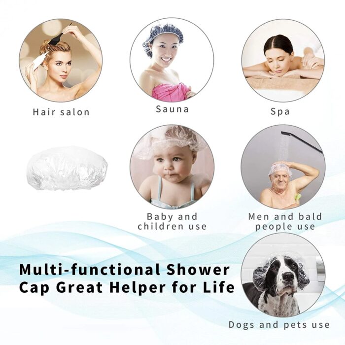 DISPOSABLE SHOWER CAPS FOR WOMEN LARGER THICKER WATERPROOF AND INDIVIDUALLY WRAPPED, PLASTIC ELASTIC HAIR BATH CAPS FOR HOTEL AND SPA, HAIR SALON, HOME USE, PORTABLE TRAVEL (10 Pc Set) - Image 6