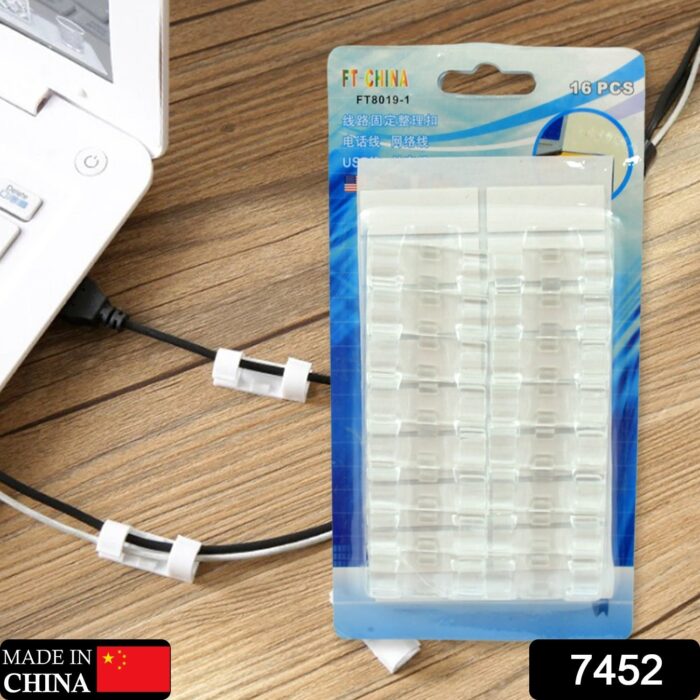 Self-Adhesive Cable Clips Use in Office Wire Desktop Organizer Charging Co lder Management, Multipurpose Adhesive Cable Clips Desktop Cord Organizer Hook, Cable Management, Wire Holder System (16 Pcs Set ) - Image 2