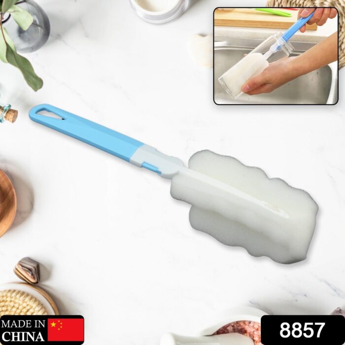Sponge Cleaning Brush Kitchen Tool Bottle Soft Brush for Dishes| Cleaning Brush Cleaner with Plastic Long Handle, Soft Dish Washing Foam Cleaning Brushes For Cups Mugs Kettles Wine Glasses and Baby Bottles (1 Pc) - Image 2