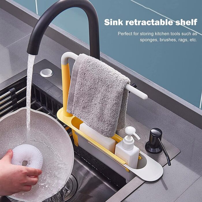 Telescopic Sink Storage Rack Material Kitchen Rag Rack Dishwashing Organizer Shelf Drain Basket Pp Under Sink Organizers ( Mic Color 1 Pc) - Image 3