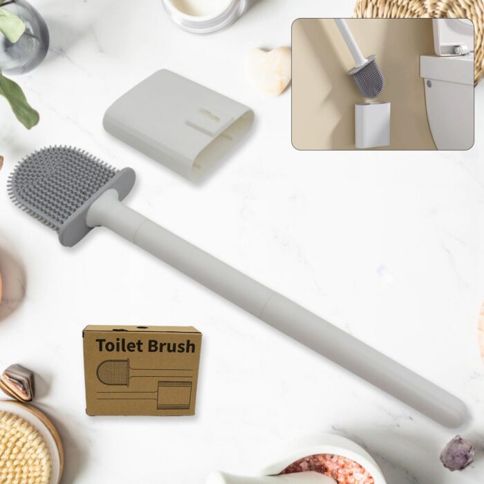 Portable Silicone Toilet Brush with Holder Flex Toilet Brush - Wall Mounted Anti-drip Set Toilet Cleaner Brush | Non-Slip Long Handle Toilet Brush Pack of 1 - Image 5