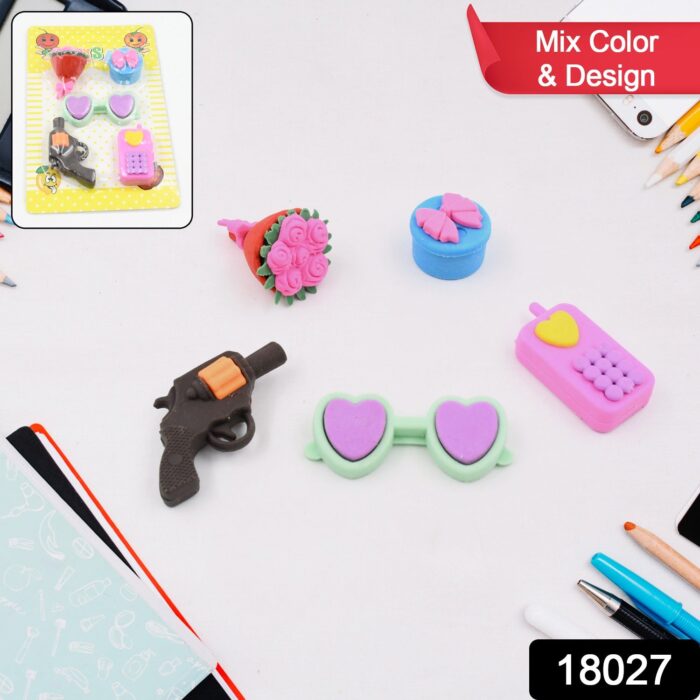 Mix Design 1 Set Fancy & Stylish Colorful Erasers for Children Different Designs & Mix, Eraser Set for Return Gift, Birthday Party, School Prize (1 Set) - Image 2
