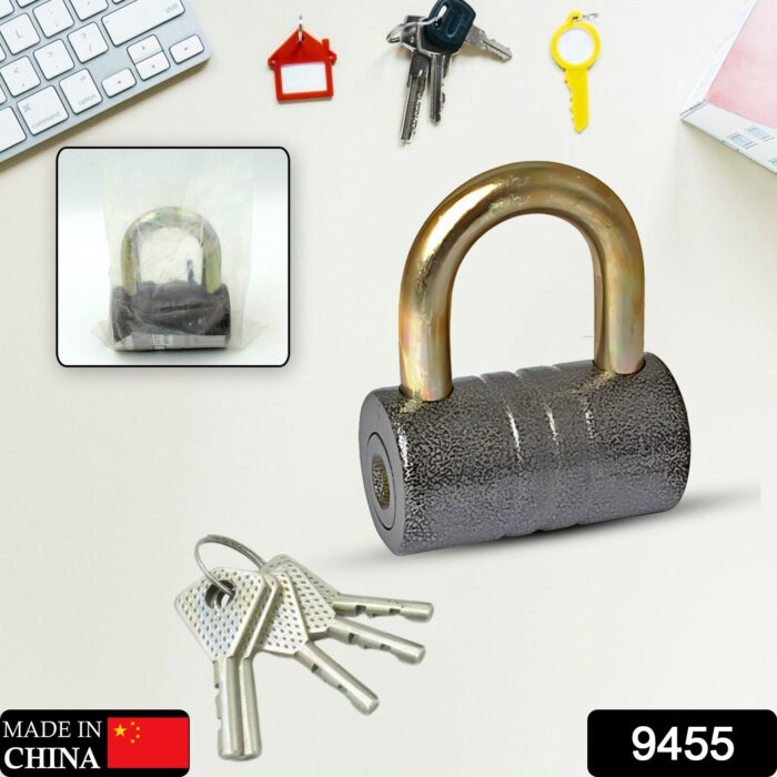 Iron Pad lock, Brass Core and Thickened Spray Black Iron Door Lock With 5 pc Keys for Home Dormitory, Waterproof Antirust Anti-theft Padlocks Outdoor Gate Shed Locks Warehouse Big Iron Door Drawer Lock (82 mm ) - Image 2