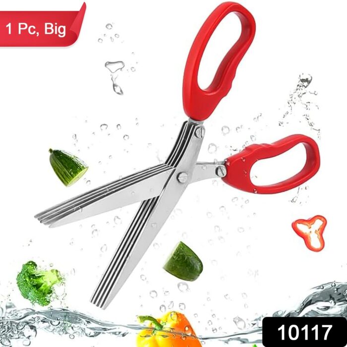 Multifunction Vegetable Stainless Steel Herbs Scissor with 5 Blades (1 Pc / Big) - Image 2