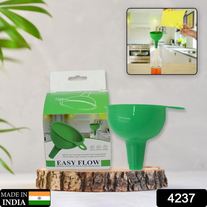 Silicone Funnel For Pouring Oil, Sauce, Water, Juice And Small Food-Grains (1 Pc Green) - Image 2