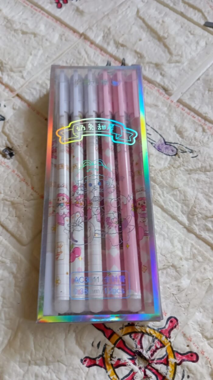 Erasable gel ink pen 12 Pcs/ Fancy Cute Blue Gel Pen with attached Magic Wipe Eraser Gel Pen, Stationery for Office School Writing Examination Supplies Tool, Return Gifts For Kids, Birthday Gifts - Image 7