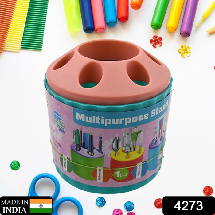 Plastic Round Multi-Purpose Toothpaste Stationary Pen Pencil Holder, Mini Desk Office Desktop Stationery Organizer Bathroom Shelves for Adults Multifunctional (1 Pc) - Image 2
