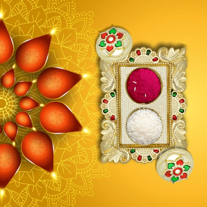 Rakasha Bandhan Special Puja Thali, Kumkum Thali Holder, Pooja Return Gift, Indian Housewarming Gifts, Brother / Bhai / Bhabhi / Sister / Family  Rakhi for Rakshabandhan, Diwali - Image 2