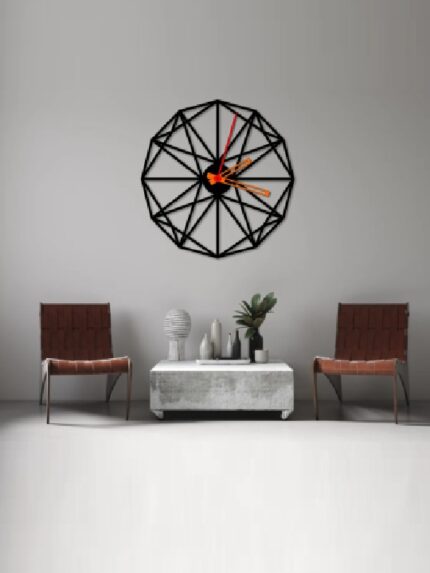 Geometric Metal Wall Clock | Modern Wireframe Designer Clock | Contemporary Home & Office Décor
