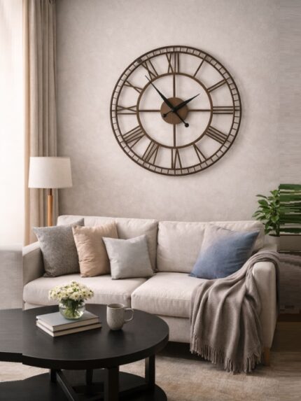 Vintage Roman Numeral Wall Clock | Large Metal Skeleton Design | Classic Decorative Home Clock