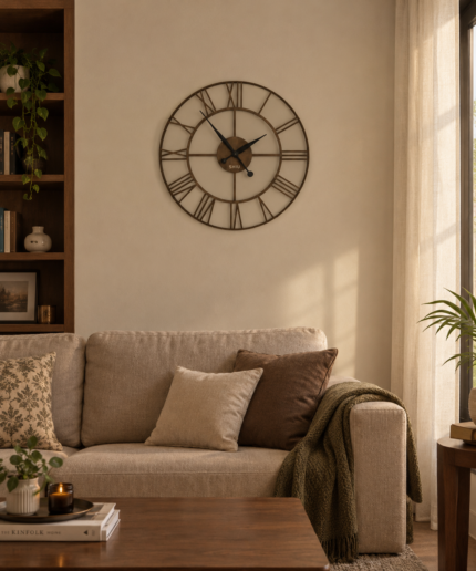 Vintage Roman Numeral Wall Clock | Large Metal Skeleton Design | Classic Decorative Home Clock