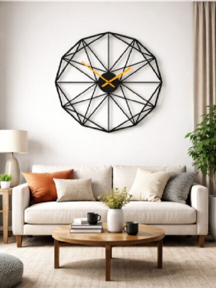 Geometric Metal Wall Clock | Modern Wireframe Designer Clock | Contemporary Home & Office Décor