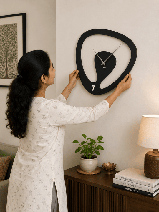 Asymmetric Biophilic Matte Black Wall Clock | Fluid Open-Loop Abstract Designer Timepiece for Living Room & Gallery Wall - Image 3