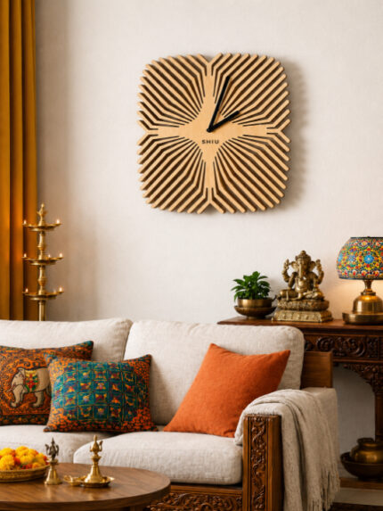 Modernist Kinetic Burst Wooden Wall Clock | Abstract Laser-Cut Slatted Silhouette Designer Geometric Timepiece