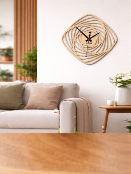 SHiU Vintage Roman Numeral Wooden Wall Clock | Large Laser-Cut Open-Face Skeleton Designer Timepiece for Home & Office Decor