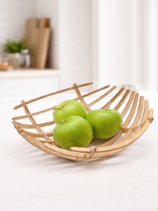 Handcrafted Wooden Slat Fruit Basket | Modern Open Design Fruit Bowl | Decorative Kitchen & Dining Organizer - Image 4