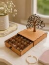 Wooden Jewellery Organizer Box with Tree Design Lid Drawer Storage Case for Rings and Earrings