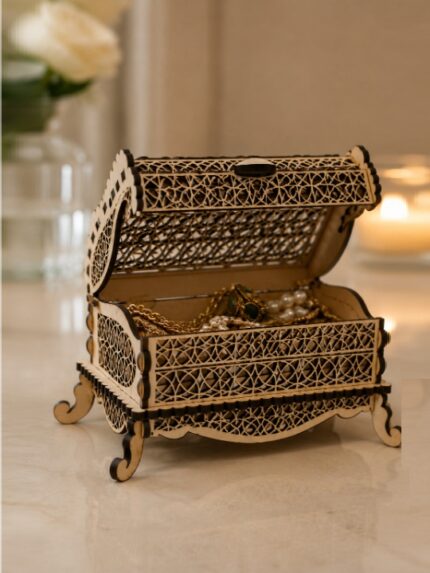 Elegant Vintage Wooden Jewelry Storage Box with Ornate Design Decorative Trinket Organizer Gift Case