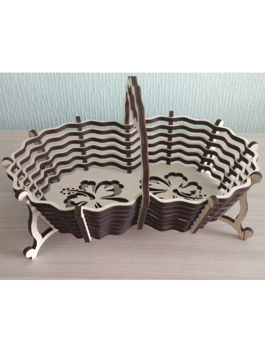 Laser Cut Wooden Basket with Handle | Decorative Storage & Fruit Basket | Handcrafted Tabletop Organizer