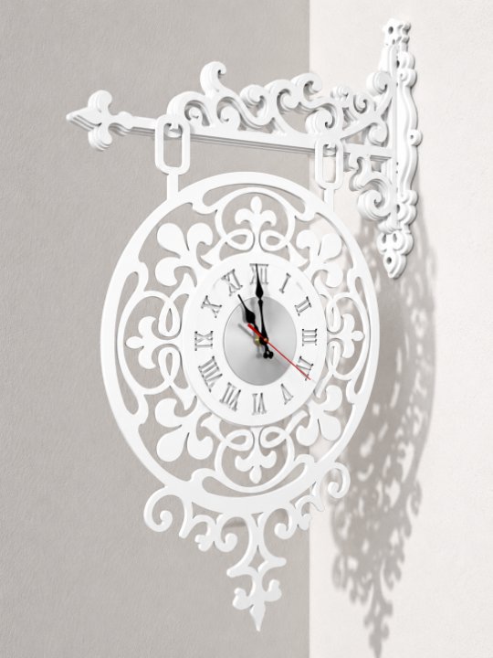 Vintage Victorian Double-Sided Station Wall Clock | Antique Hanging Bracket Ornate Filigree Floral Scrollwork Designer Timepiece - Image 3