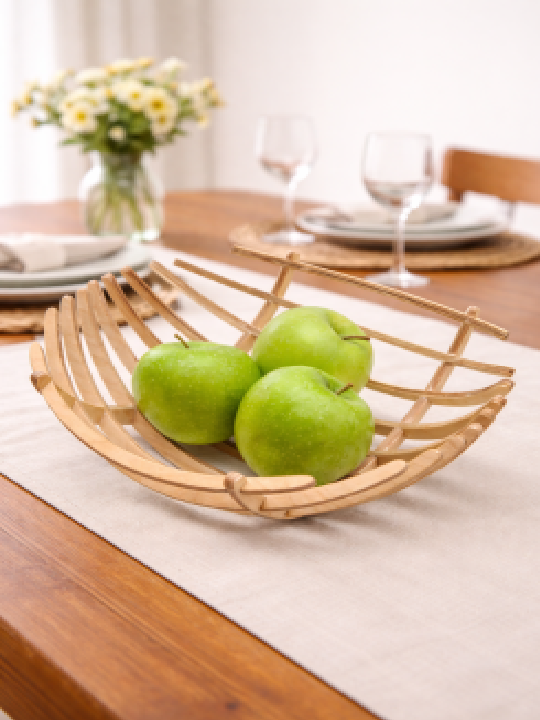 Handcrafted Wooden Slat Fruit Basket | Modern Open Design Fruit Bowl | Decorative Kitchen & Dining Organizer