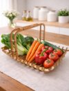 Handcrafted Wooden Fruit Basket | Handle Multipurpose Kitchen Countertop | Storage Organizer Tray for Homes