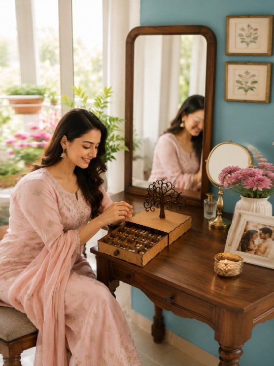 Wooden Jewellery Organizer Box with Tree Design Lid Drawer Storage Case for Rings and Earrings - Image 4