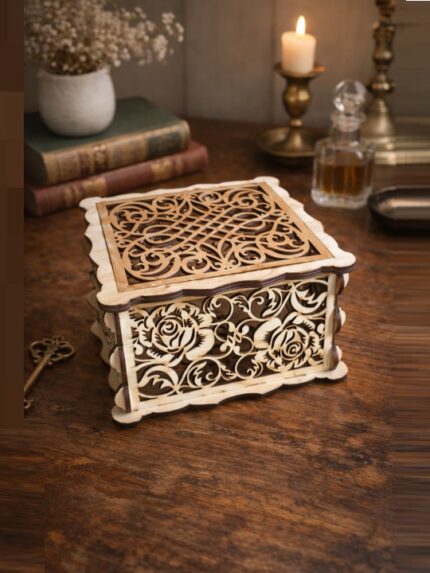 Premium Handcrafted Laser Cut Wooden Decorative Storage Box | Floral Design Jewelry, Gift & Organizer Box for Home Décor