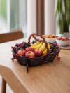 Laser Cut Wooden Basket with Handle | Decorative Storage & Fruit Basket | Handcrafted Tabletop Organizer