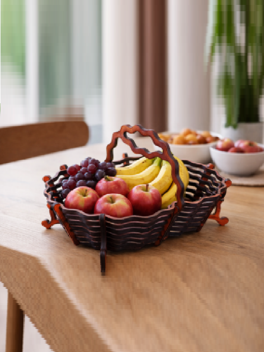 Laser Cut Wooden Basket with Handle | Decorative Storage & Fruit Basket | Handcrafted Tabletop Organizer