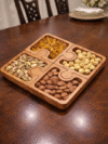 Wooden Puzzle Dry Fruit Serving Tray | Handcrafted 4-Section Snack Platter | Decorative Tableware Organizer