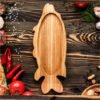 Fish Shaped Wooden Serving Platter Handcrafted Wooden Tray for Snacks Seafood Decorative Tableware Board