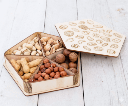 Premium Wooden Dry Fruit & Snack Storage Box with Compartments