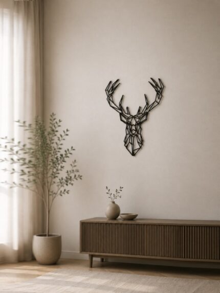 Geometric Deer Head Metal Wall Art Minimalist Animal Decor Living Room Bedroom Modern Home