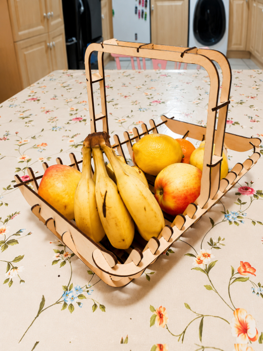 Handcrafted Wooden Fruit Basket Handle Multipurpose Kitchen Countertop Storage Organizer Tray for Homes