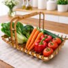 Handcrafted Wooden Fruit Basket Handle Multipurpose Kitchen Countertop Storage Organizer Tray for Homes