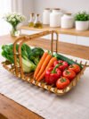 Handcrafted Wooden Fruit Basket Handle Multipurpose Kitchen Countertop Storage Organizer Tray for Homes
