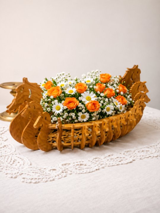 Handcrafted Wooden Peacock Basket | Laser Cut Decorative Fruit & Storage Basket | Artistic Tabletop Décor - Image 3