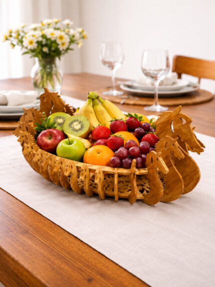 Handcrafted Wooden Peacock Basket Laser Cut Decorative Fruit & Storage Basket Artistic Tabletop Décor