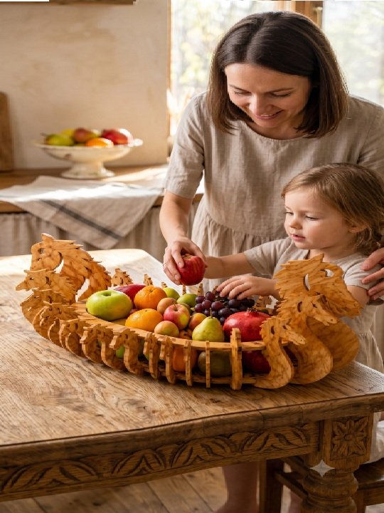 Handcrafted Wooden Peacock Basket | Laser Cut Decorative Fruit & Storage Basket | Artistic Tabletop Décor - Image 4