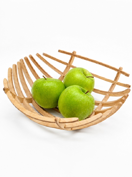 Handcrafted Wooden Slat Fruit Basket Modern Open Design Fruit Bowl Decorative Kitchen & Dining Organizer