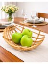 Handcrafted Wooden Slat Fruit Basket Modern Open Design Fruit Bowl Decorative Kitchen & Dining Organizer