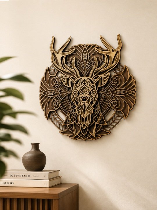 3D Wooden Deer Head Mandala Wall Art Laser Cut Decorative Home Décor Panel - Image 4